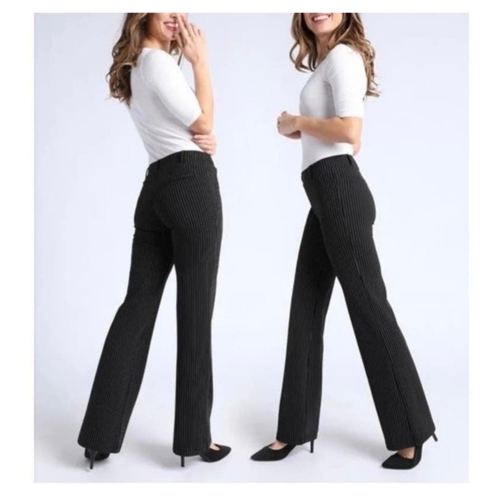 Betabrand Dress Pant Yoga Pants Black Pinstripe Straight Leg Womens M Medium